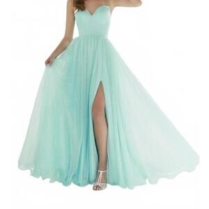 NEW TIFFANY EXCLUSIVES women's tulle a line skirt with front slit dress in aqua